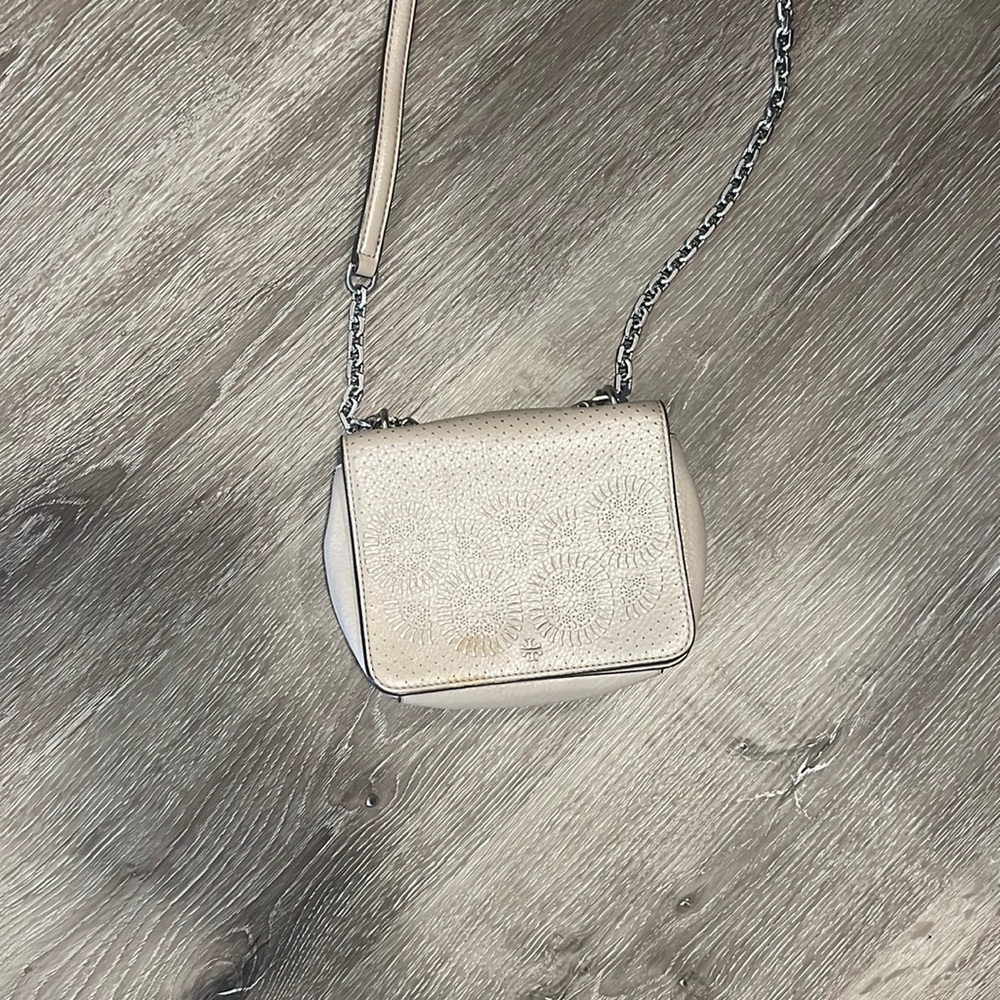 Gray leather Tory Burch cross body bag small stain